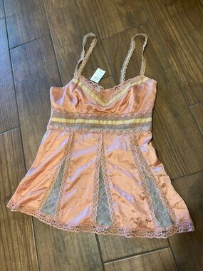 NWT Vintage Y2K Charlotte Russe Peach Satin Lace Cami Babydoll Top Size Large